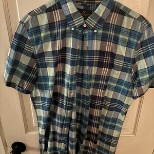 American Eagle Outfitters Blue and White Casual Button Down Shirt